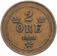 (1901) Монета Швеция 1901 год 2 эре   Бронза  VF